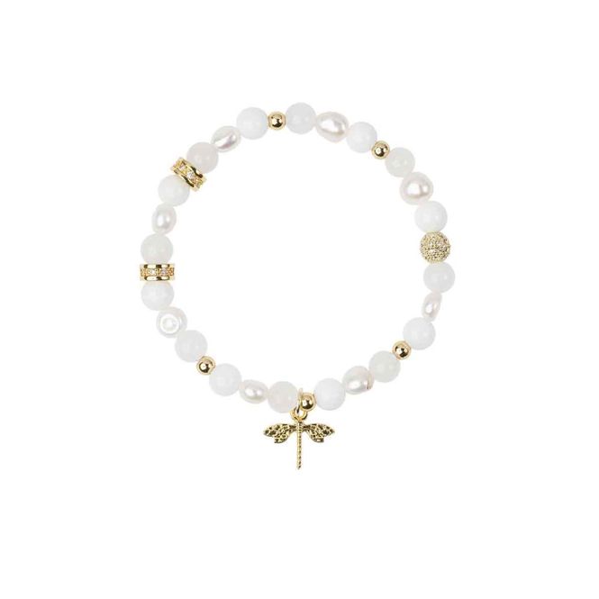 Hovedbilde Stone & Pearl Bead Bracelet 6 mm W/Charm