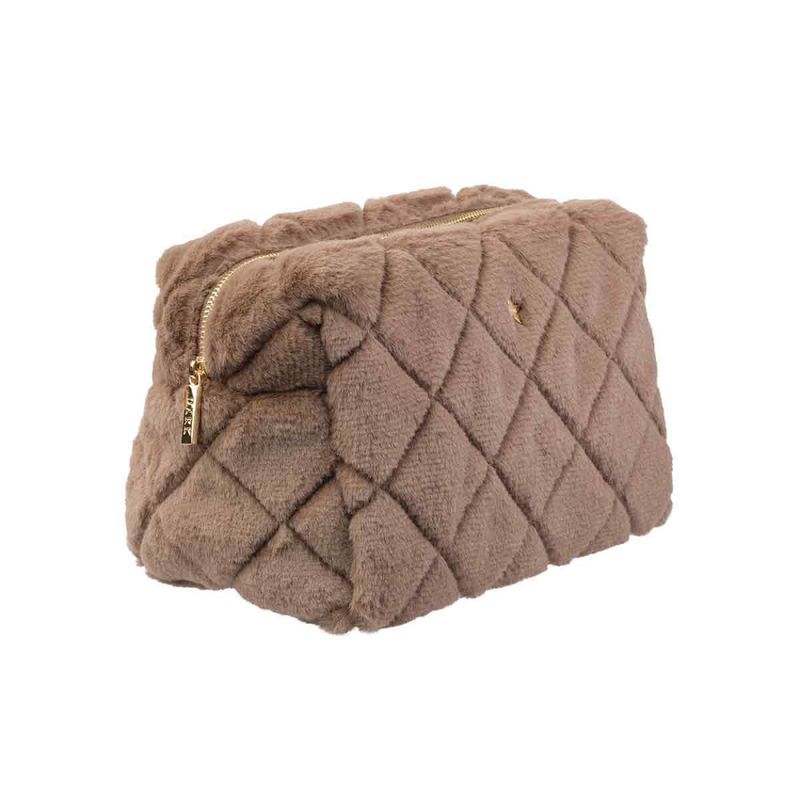 Faux Fur Quilted Make-Up Pouch - Large